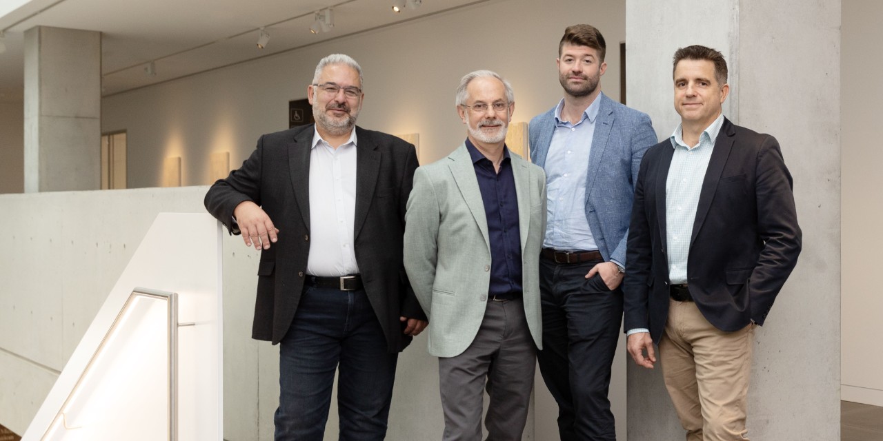 From left: Professor Michael Kassiou (School of Chemistry), Dr Hugh Marston (Boehringer), Associate Professor Michael Bowen (School of Psychology) and Hugh Alsop (Kinoxis).