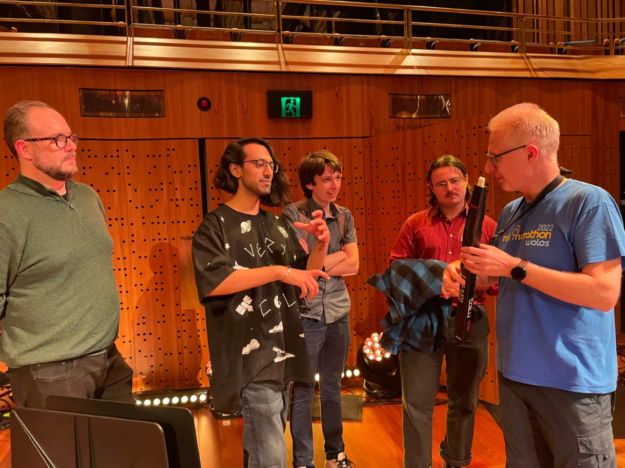 Musician simon haram demonstrates the electronic wind synthesizer