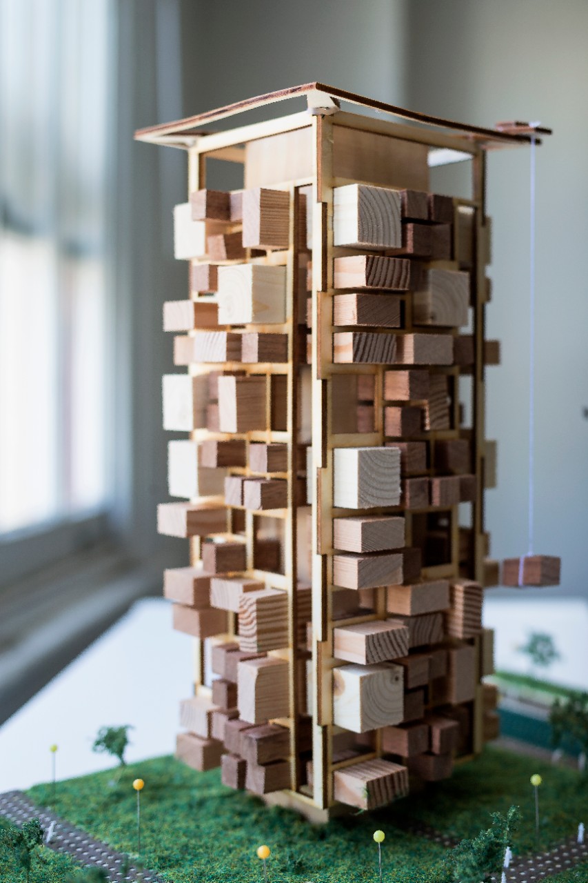 Caleb's model of a modular apartment building.