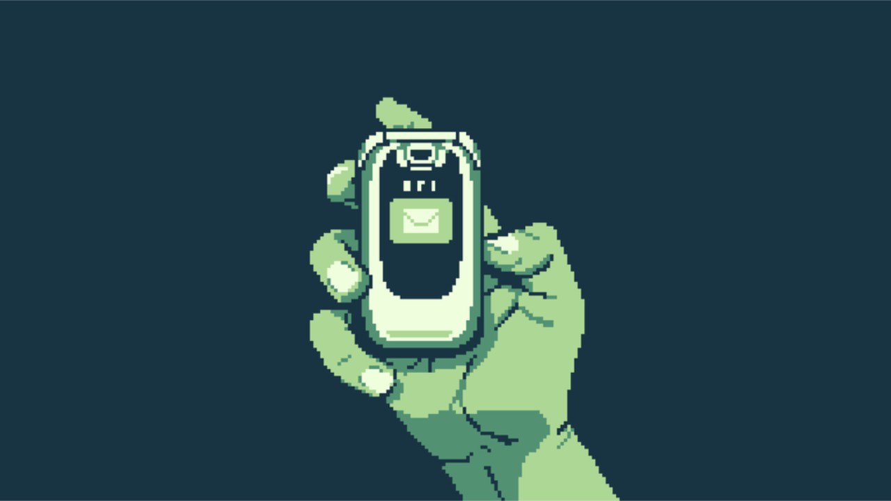 cartoon image of a hand holding a mobile phone