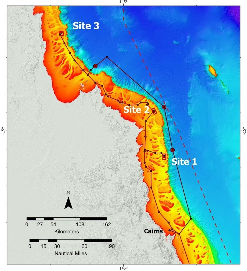Map of Queensland coast showing survey sites