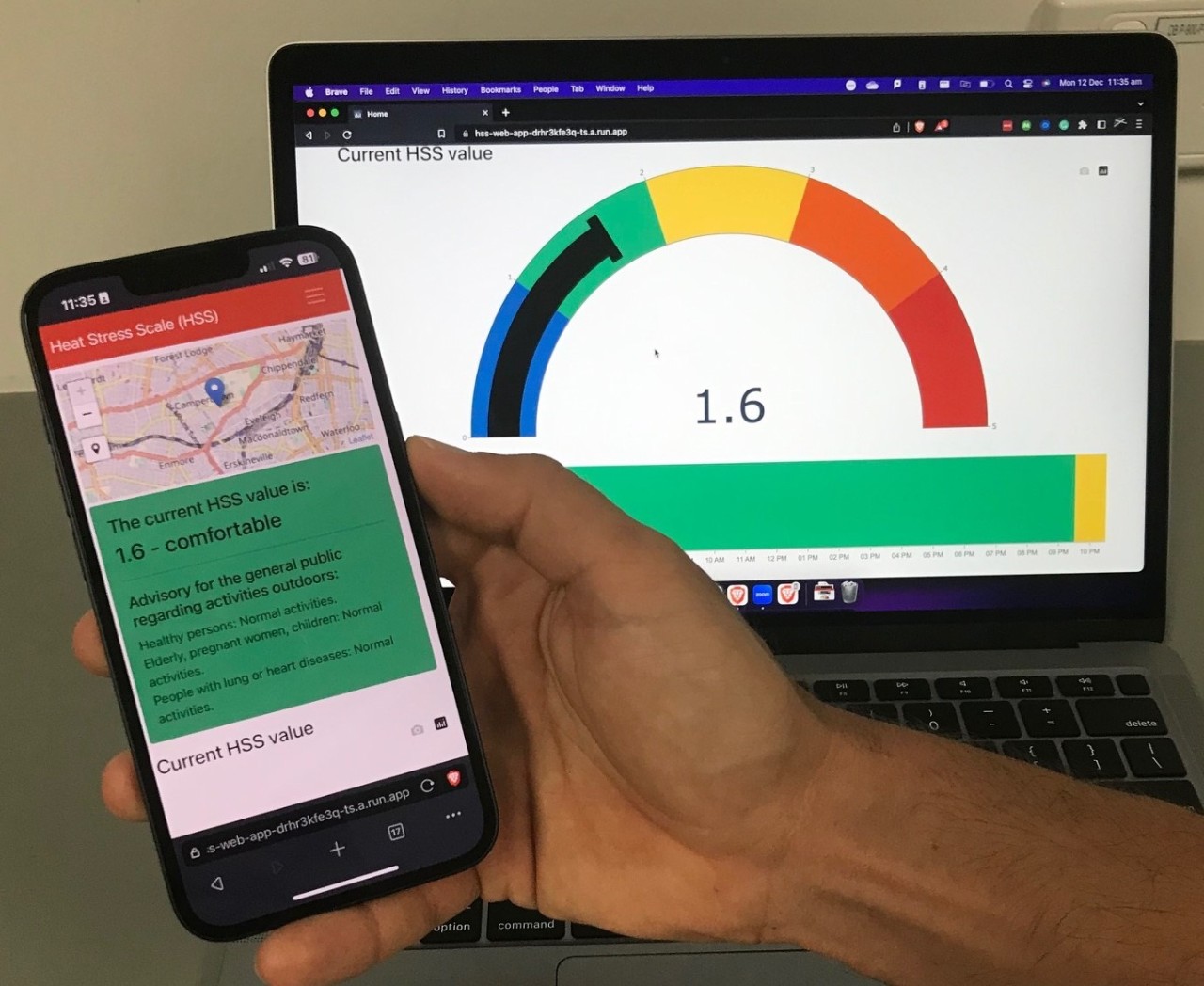 An example of a Heat Stress Scale app interface 