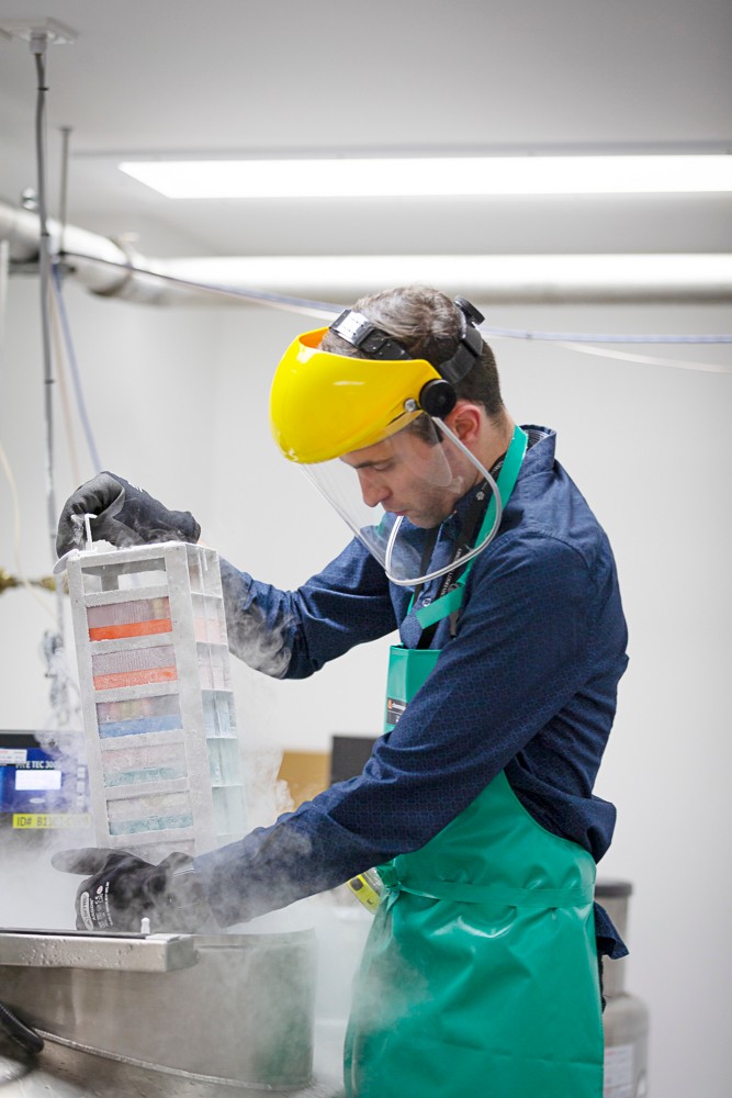 Cryotank in the Sydney Heart Bank containing thousands of snap-frozen human heart tissue samples.