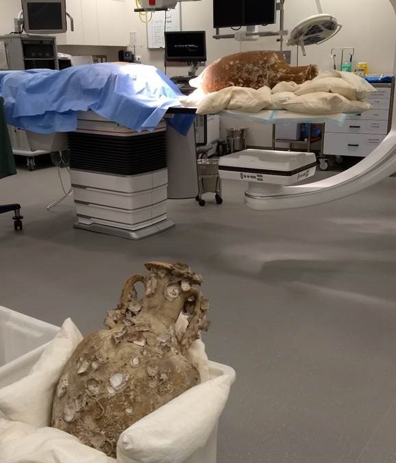 Pots in medical scanning room.