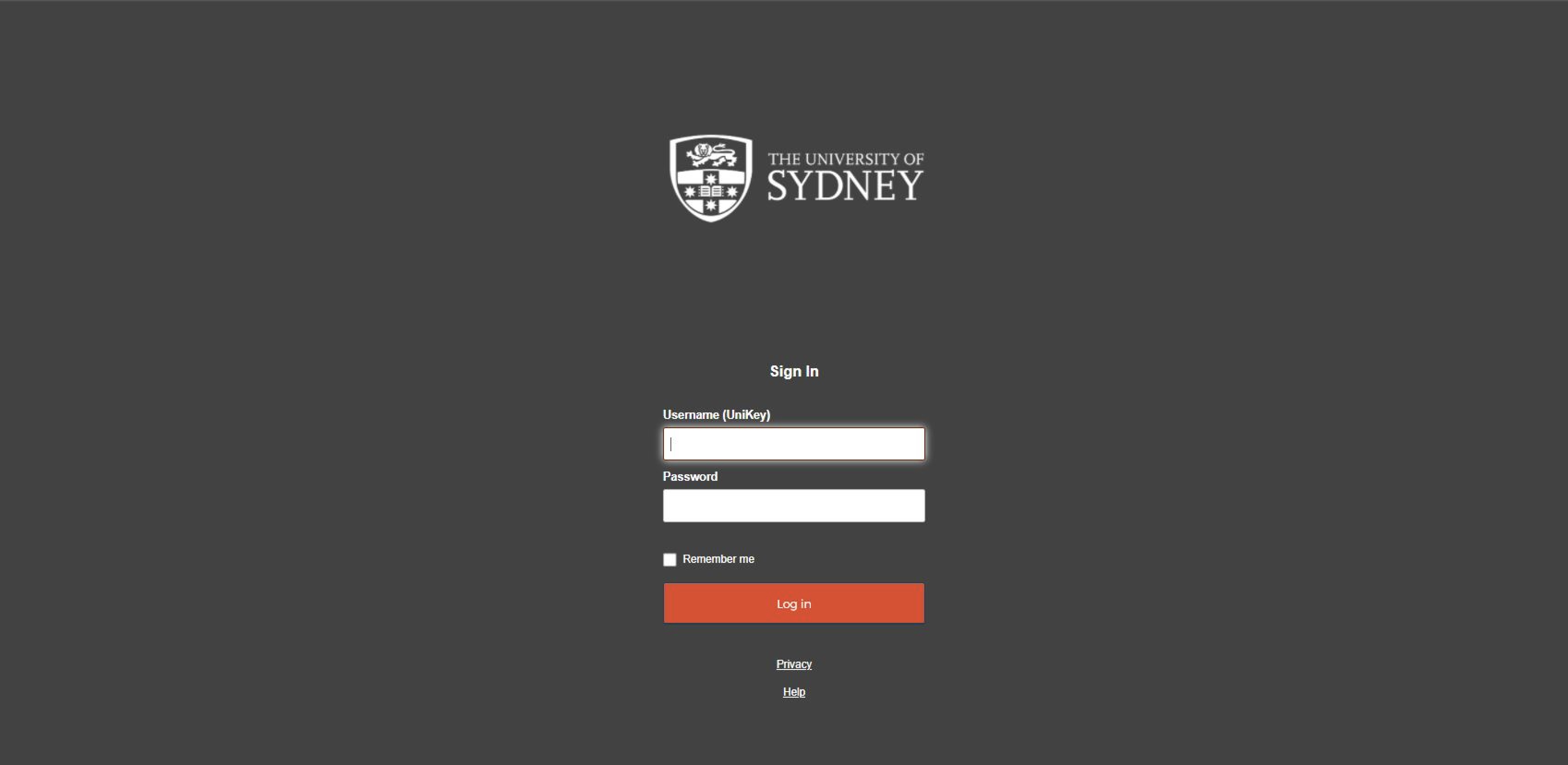 Screenshot of updated log in screen